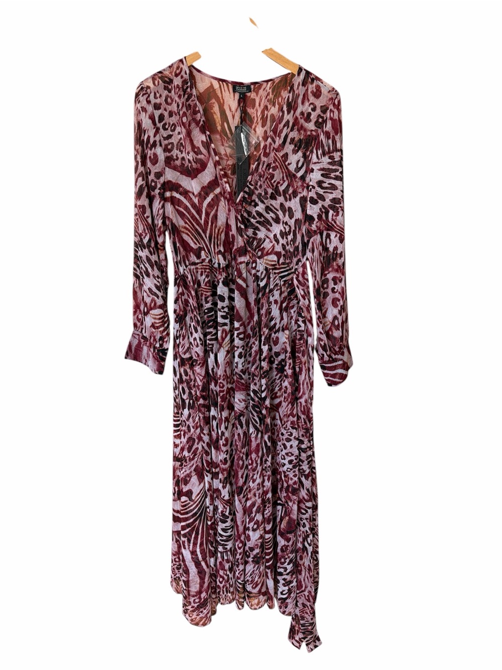 Long Sleeve Rose Print Wrap Maxi Dress